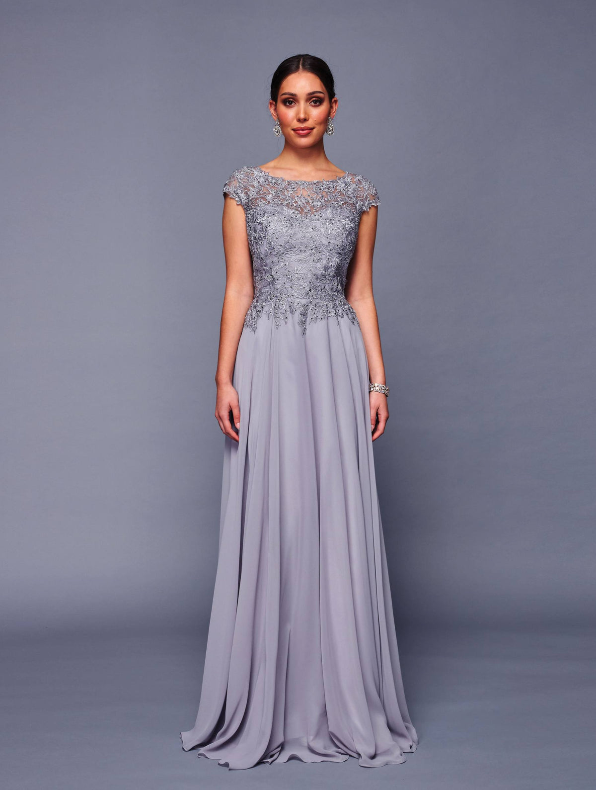 Deklaire K311 Chiffon A-Line Gown with Cap Sleeves – Mother of the Bride Dress