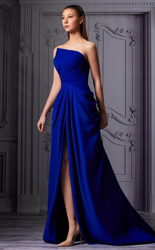 MNM Couture K3854 Royal Blue Strapless A-Line Gown