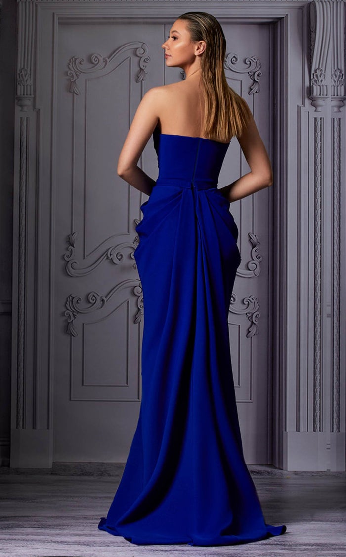 MNM Couture K3854 Royal Blue Strapless A-Line Gown