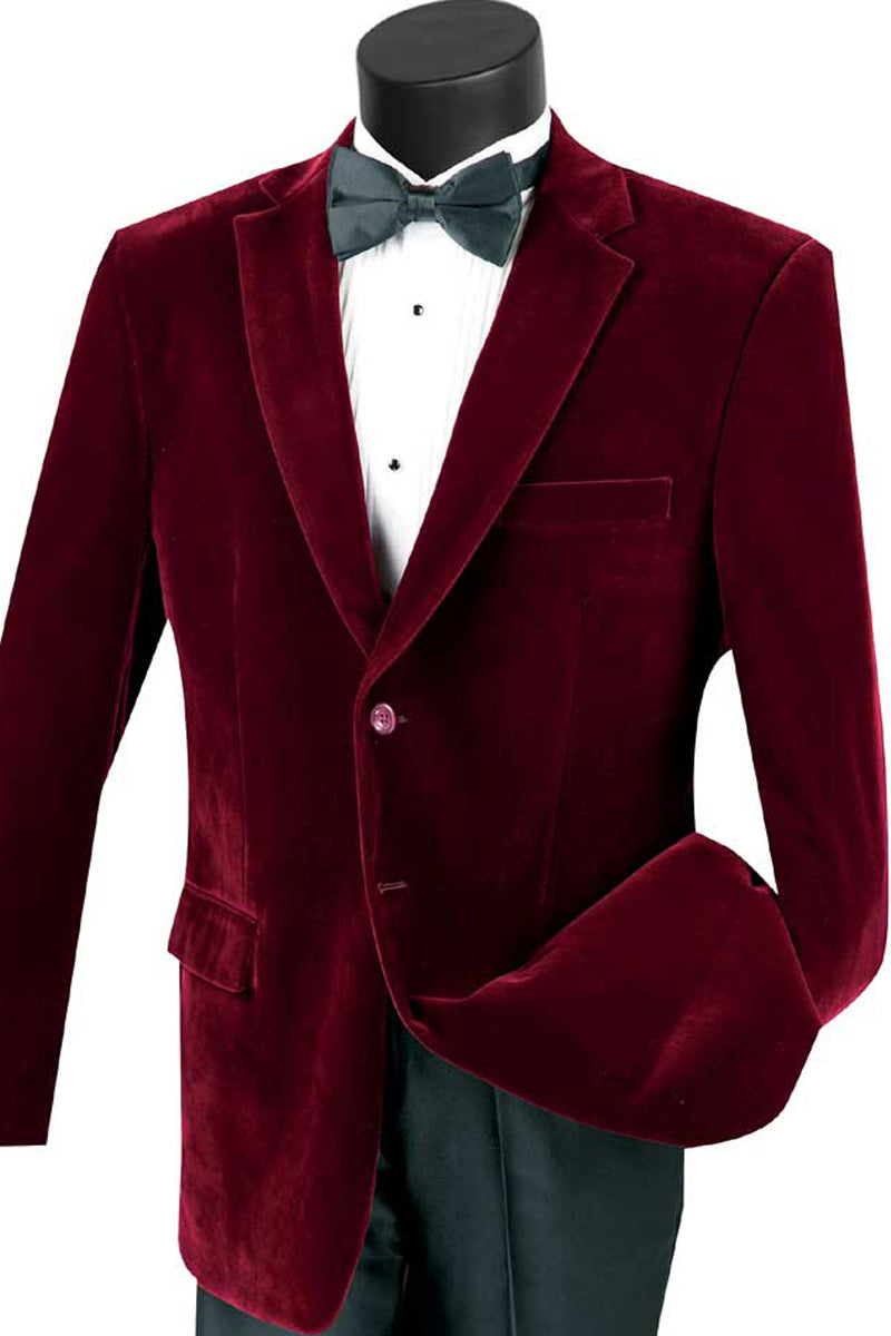 Men's Burgundy Velvet Blazer by Vinci Suits