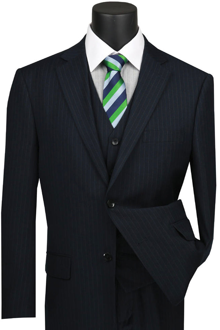 Mens Classic Vested Pinstripe Suit in Brown by Vinci