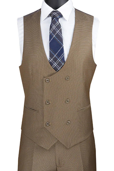 Khaki Prom Tuxedo Suit -Khaki Wedding Suit - Men's Modern Fit Tuxedo Suit With Double Breasted Vest And Satin Trim by PROMTUXEDO