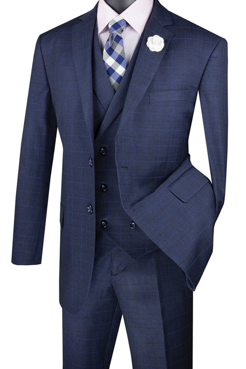Mens Blue Plaid Double Breasted Vest Suit