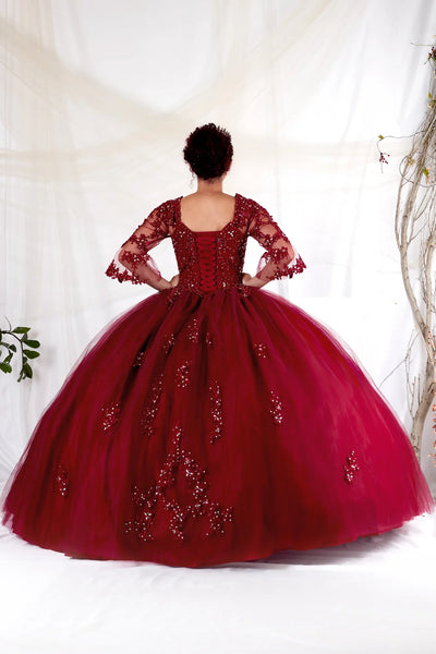 Lace 3/4 Bell Sleeve Quinceanera Dress Embroidered Ball Gown by Calla KY-70029