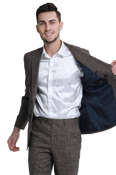 Men's Summer Sharkskin Suit in Brown