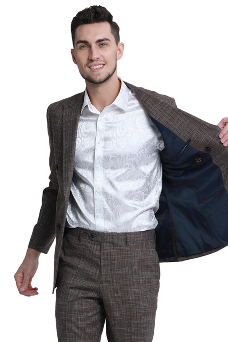 Men's Summer Sharkskin Suit in Brown