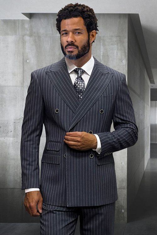 Men's Charcoal Grey Double Breasted Wool Suit