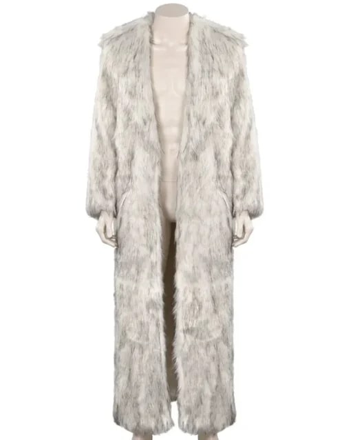Mens Luxury White Fur Coat - Open Front Design with Fur Cuffs by USA Men's Outlet