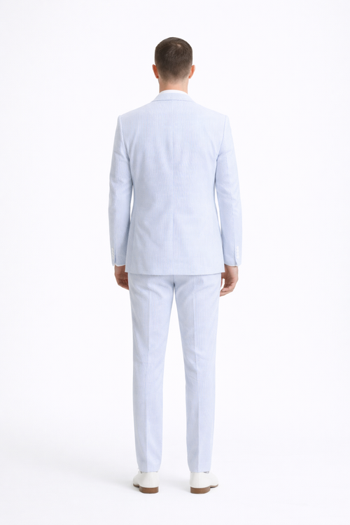 Kentucky Derby Seersucker Suits For Men - Big and Tall Seersucker Suit Mens Vested Summer Seersucker Suit in Blue Pinstripe