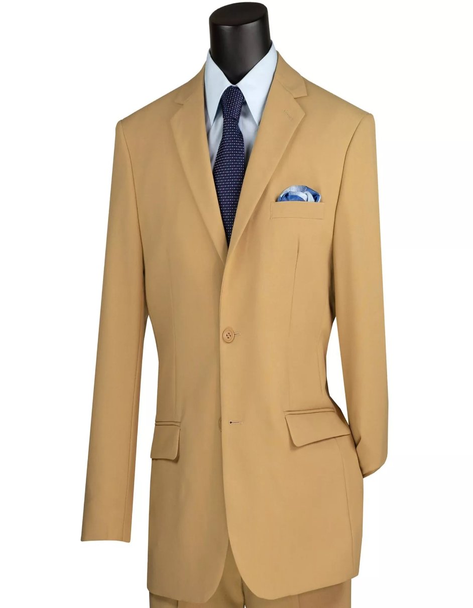 Mens Big and Tall Khaki Two Button Classic Fit Poplin Polyester Suit by USA Men's Outlet