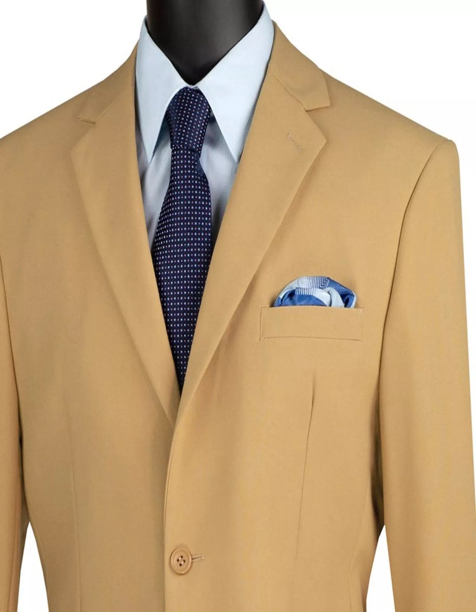 Mens Big and Tall Khaki Two Button Classic Fit Poplin Polyester Suit by USA Men's Outlet