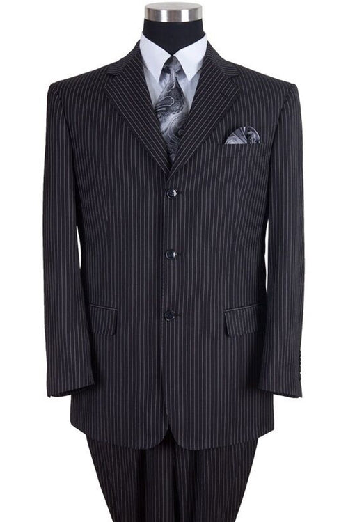 Mens Classic Fit 3 Button Banker Pinstripe Suit in Black by Fortino Landi