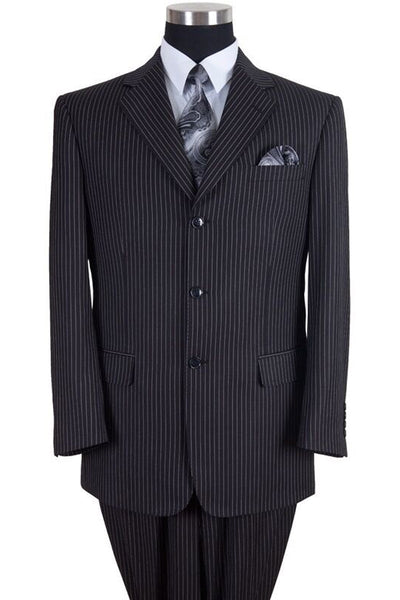 Mens Classic Fit 3 Button Banker Pinstripe Suit in Black by Fortino Landi
