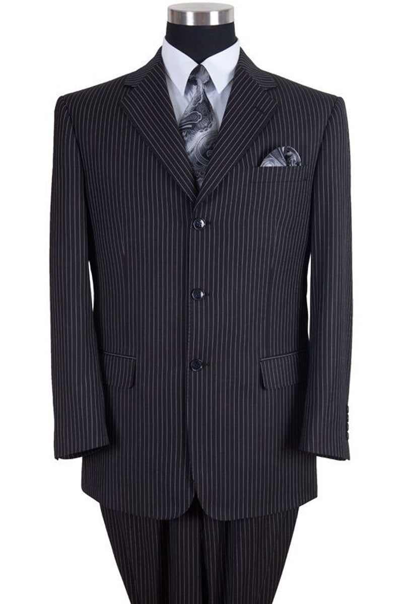 Mens Classic Fit 3 Button Banker Pinstripe Suit in Black by Fortino Landi