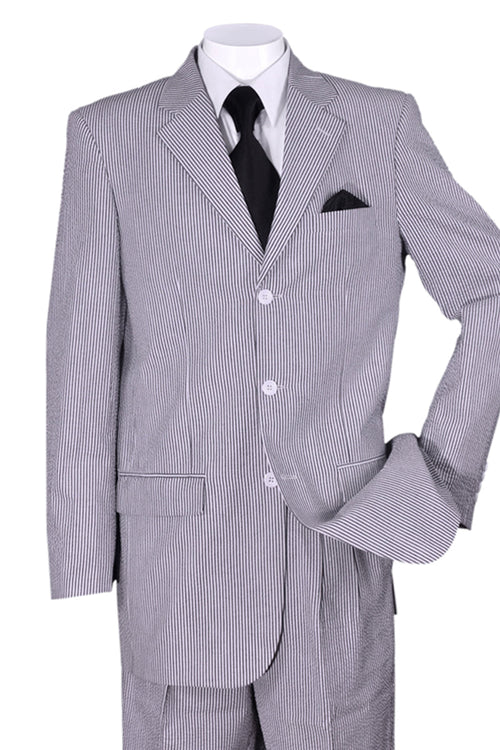 Mens Classic Fit 3 Button Summer Seersucker Suit in Blue by Fortino Landi