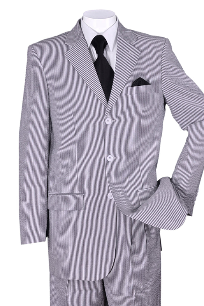 Mens Classic Fit 3 Button Summer Seersucker Suit in Blue by Fortino Landi