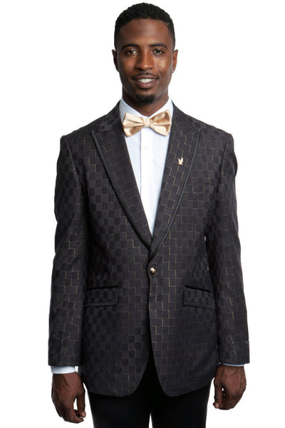 Men's Black & Gold Peak Lapel Blazer by Tazio Suits
