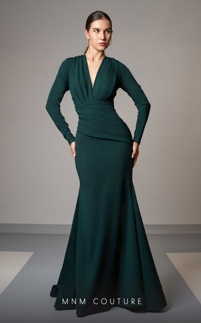 MNM Couture L0002F Royal Blue Long Sleeve V-Neck Gown
