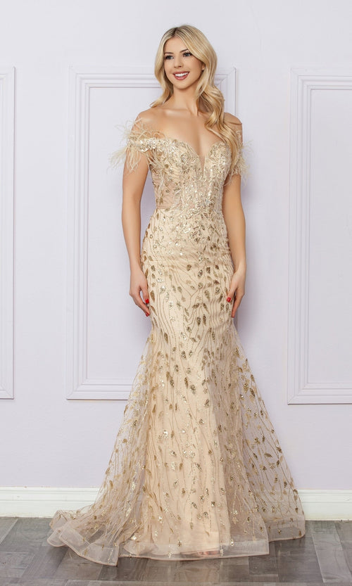 Nox Anabel L1255 Sequined Glitter-Print Prom Dress