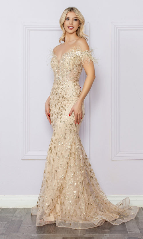 Nox Anabel L1255 Sequined Glitter-Print Prom Dress