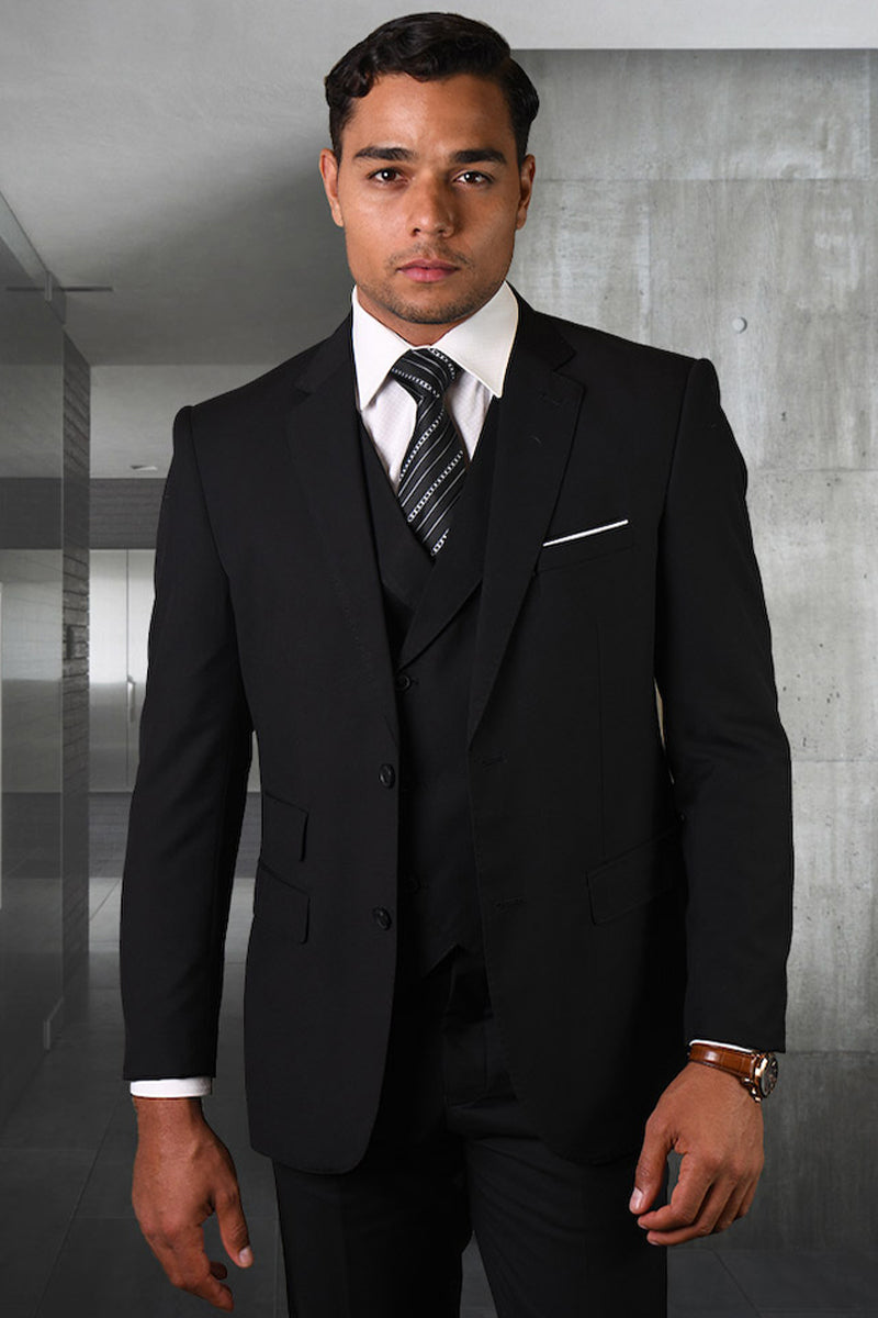 Men's Modern Fit Wool Suit with Double Breasted Vest
