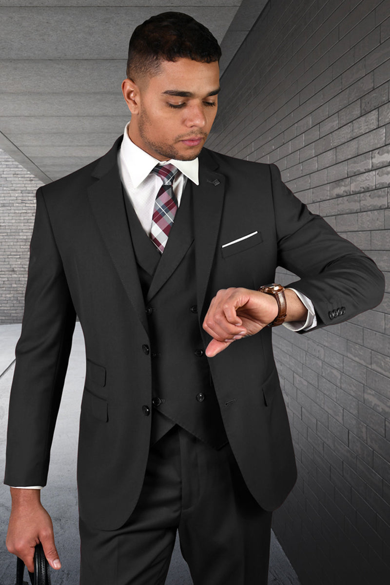 Men's Charcoal Wool Suit with Double-Breasted Vest by Statement Suits