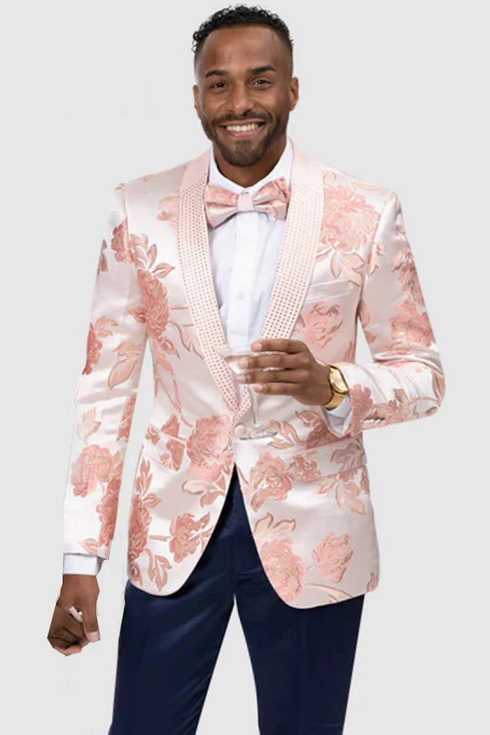 Pink Prom Tuxedo Suit - Pink Wedding Suit - Mens Modern Pink Satin Paisley Prom Tuxedo Dinner Jacket by PROMTUXEDO