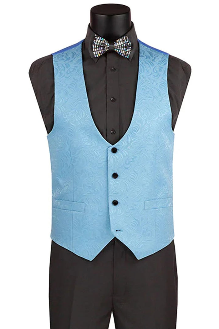 Light Blue Prom Tuxedo Suit - Light Blue Wedding Suit - Men's Slim Fit Vested Paisley Wedding Tuxedo PROMTUXEDO