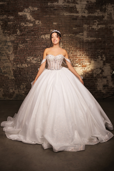 Layla K LK281 Off-White Crystal Embellished Corset Ball Gown Glitter Quinceañera Dress