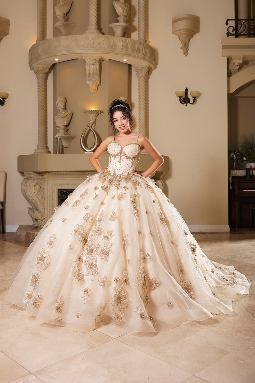 Germoso vestido - Vestidos de 15 años LK282 Floral Quinceañera Ball Gown with Beaded Corset Bodice