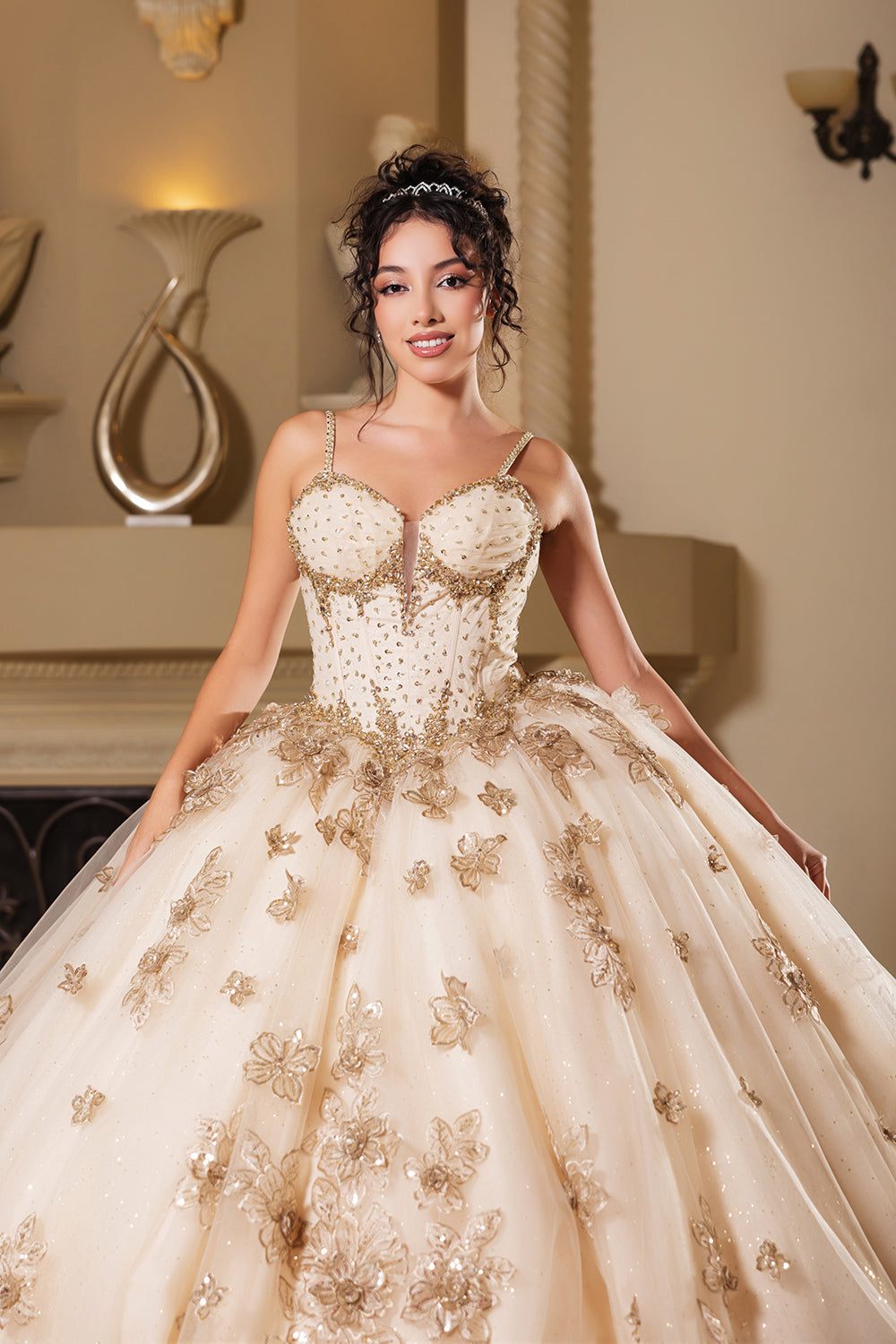 Germoso vestido - Vestidos de 15 años LK282 Floral Quinceañera Ball Gown with Beaded Corset Bodice