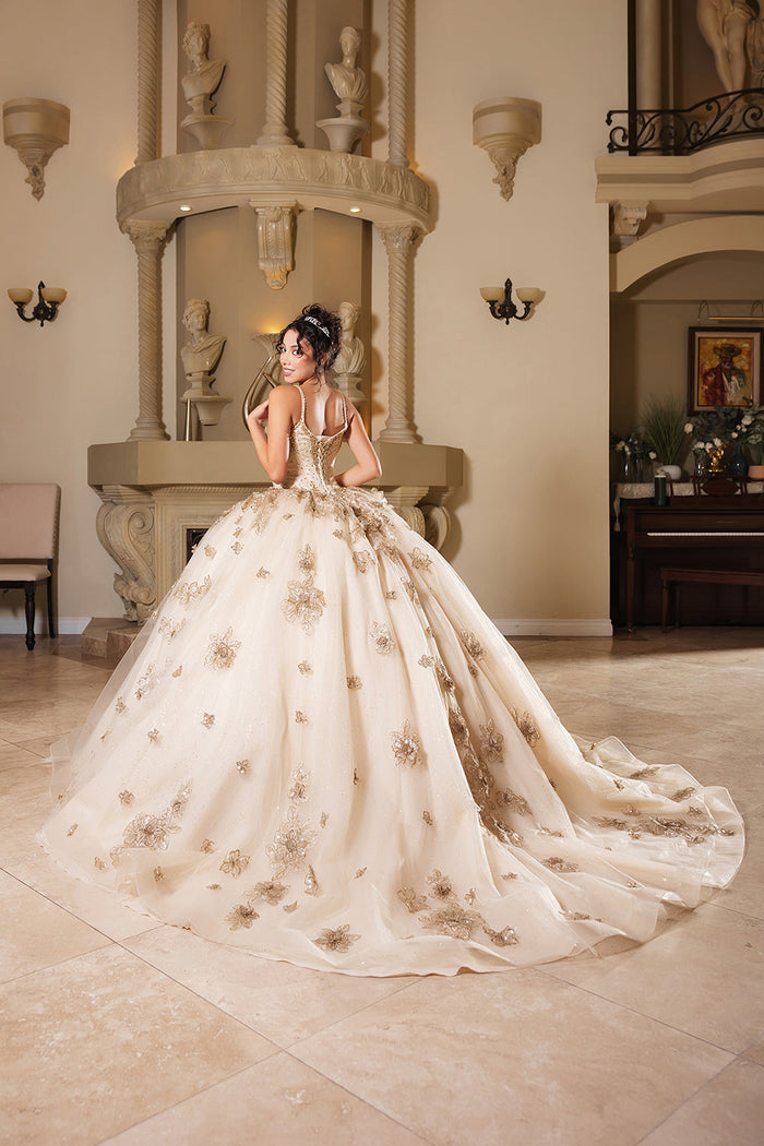 Germoso vestido - Vestidos de 15 años LK282 Floral Quinceañera Ball Gown with Beaded Corset Bodice