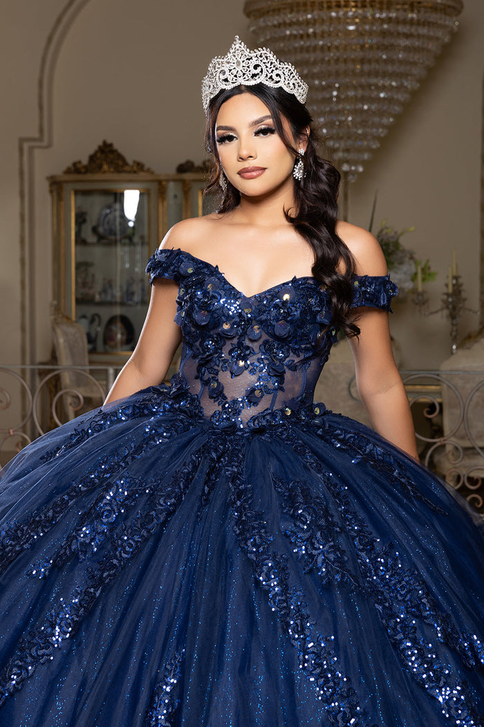 Off the Shoulder Quinceañera Ball Gown with Sequins 3D Floral Lace Sweet 16 Dress by Layla K LK285
