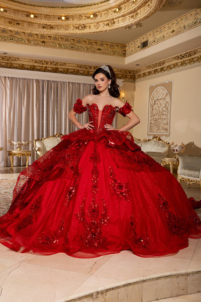 Off-Shoulder Ball Gown Sweetheart Corset Quinceañera Dress with Layered Ruffles by Layla K LK295