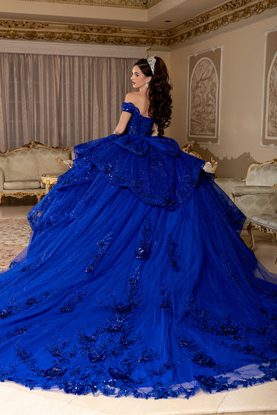 Off-Shoulder Sequin Corset Tiered Ruffle Ball Gown with Detachable Choker by Layla K LK298