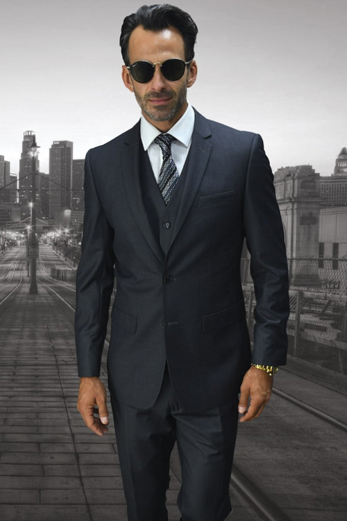 Men's Charcoal Slim Fit Wool Vested Suit