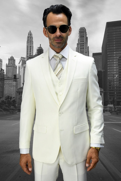 Men's Ivory Slim Fit Vested Wool Wedding Suit
