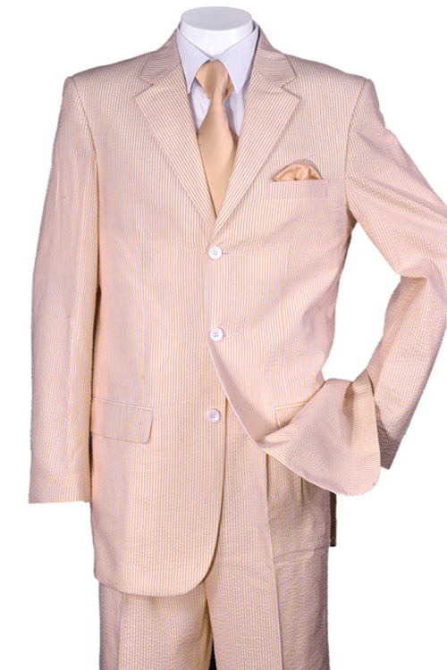 Mens Classic Fit 3 Button Summer Seersucker Suit in Peach by Fortino Landiin