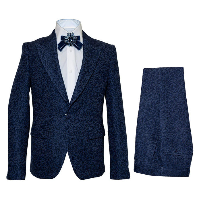 Rossiman Men’s Navy Blue Seersucker Suit - Peak Lapel Suit with Tone-on-Tone Shadow Stripe by USA Men's Outlet