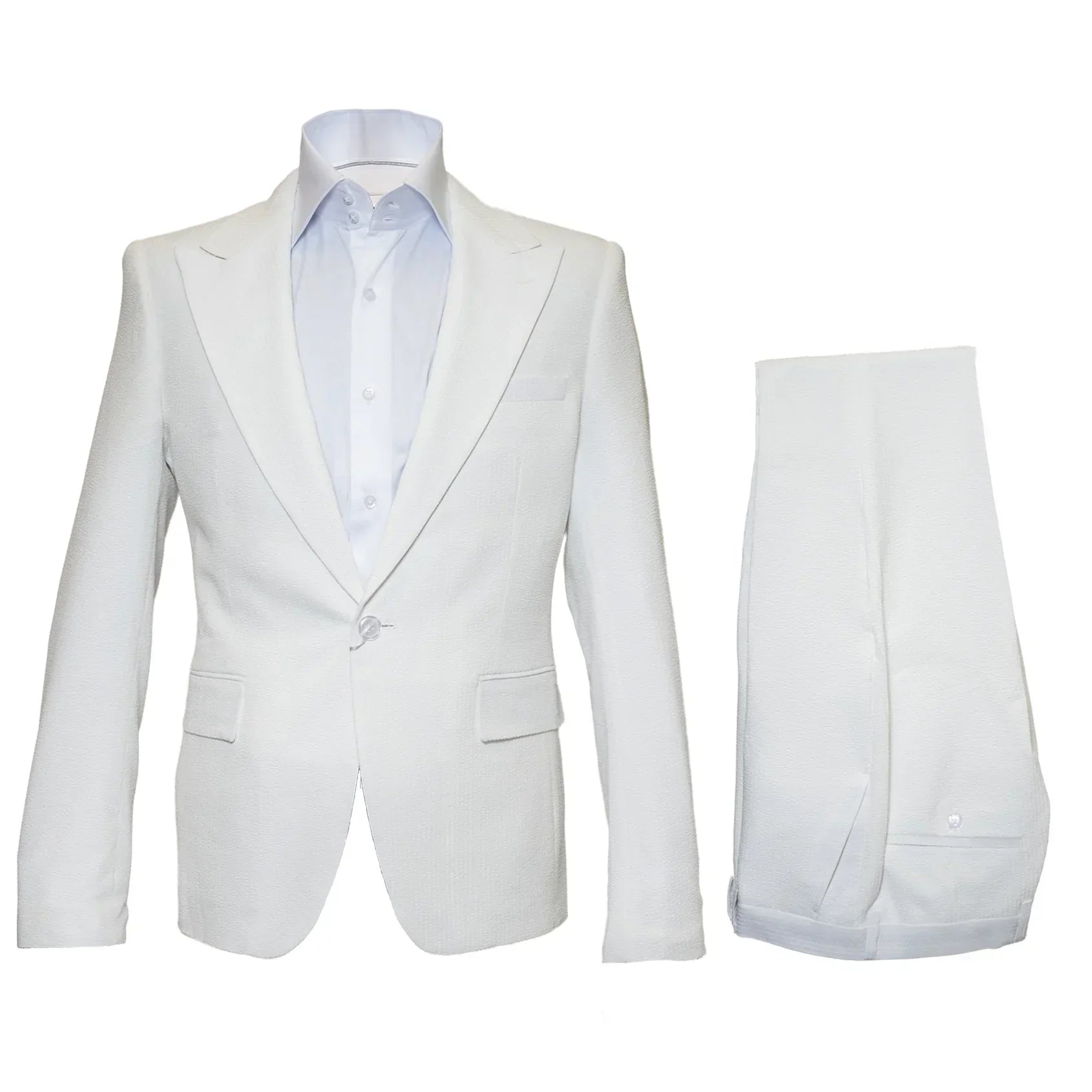 Rossiman Men’s White Seersucker Suit - Peak Lapel Summer Formalwear at USA Men's Outlet