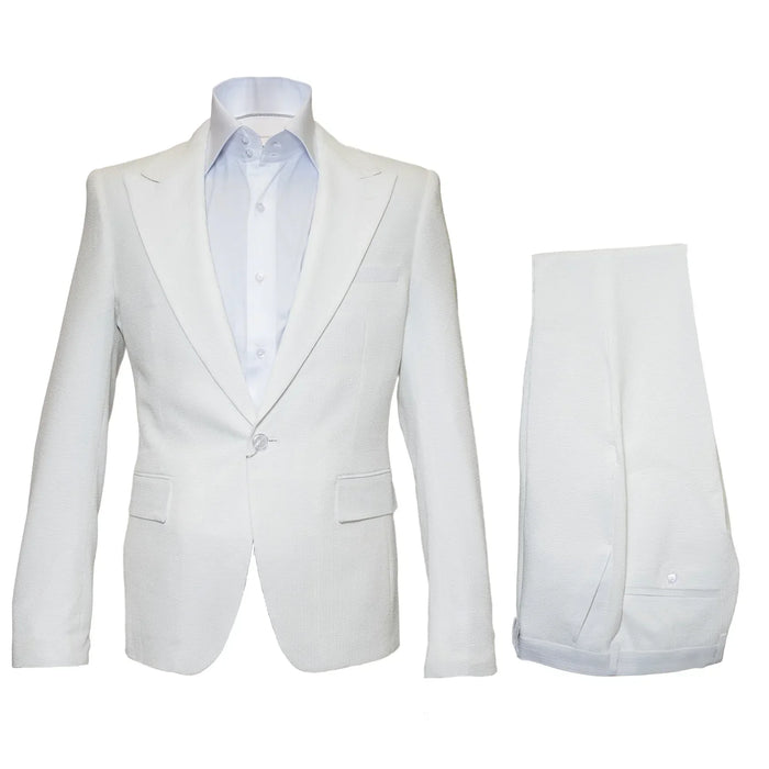 Rossiman Men’s White Seersucker Suit - Peak Lapel Summer Formalwear at USA Men's Outlet