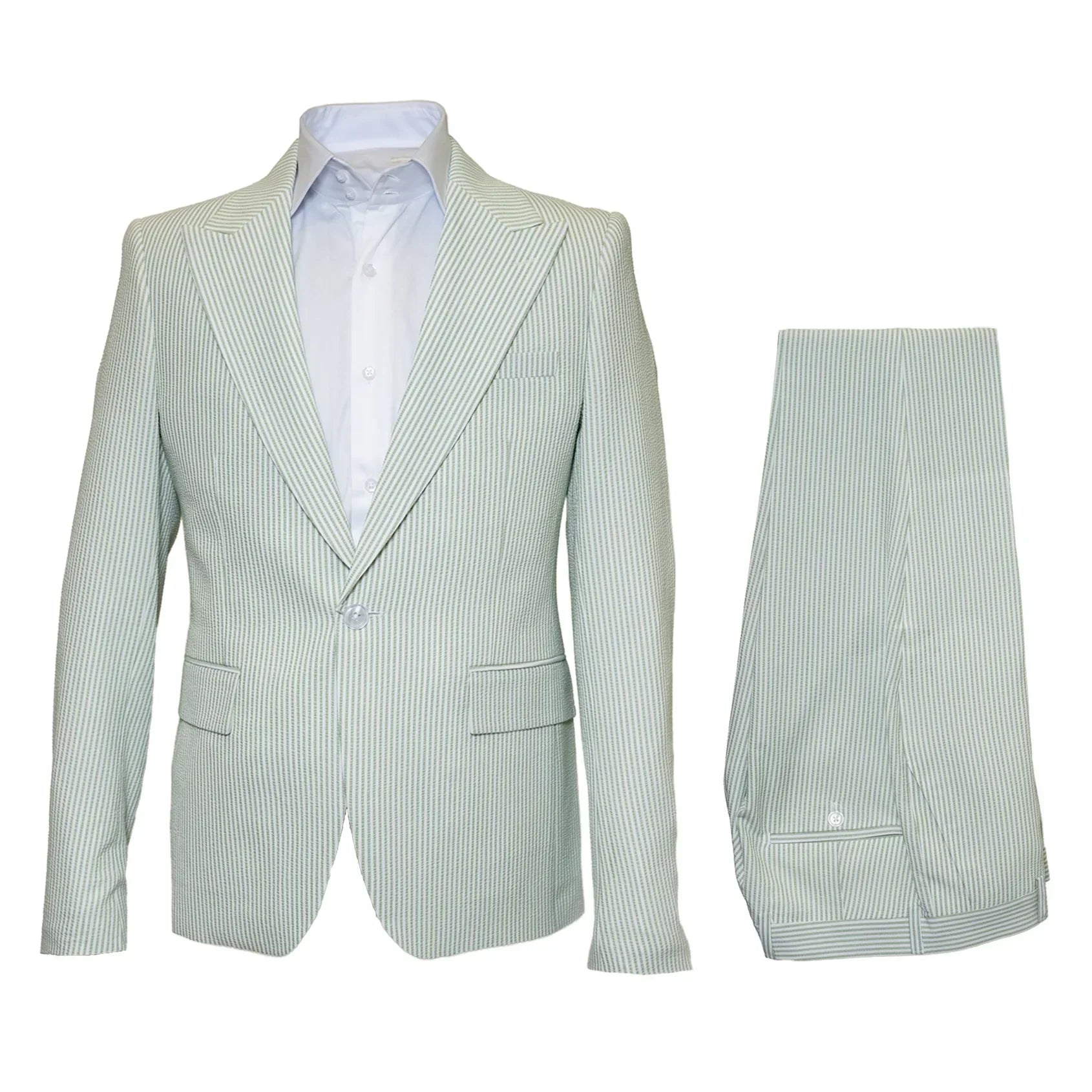 Rossiman Men’s Light Green Seersucker Suit - Peak Lapel Summer Formalwear USA Men's Outlet