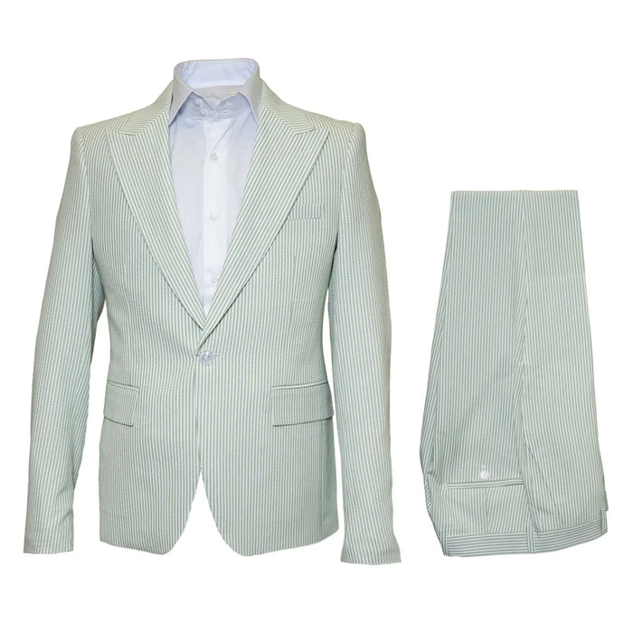 Rossiman Men’s Light Green Seersucker Suit - Peak Lapel Summer Formalwear USA Men's Outlet