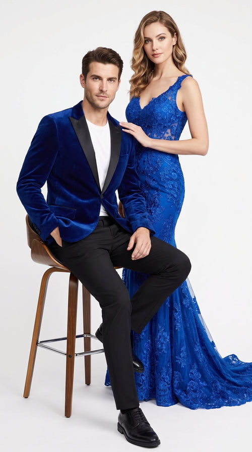 Men’s Dark Royal Blue Velvet Tuxedo Dinner Jacket, Designer Formal Wedding Prom Blazer
