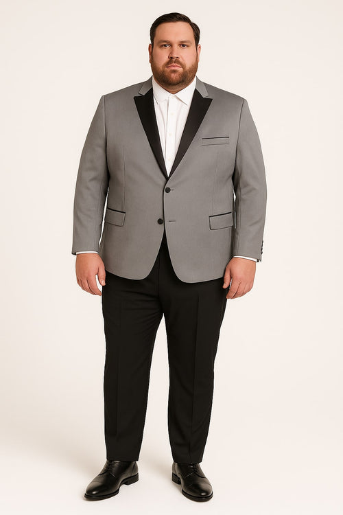 Men's Grey Velvet Tuxedo Jacket with Black Satin Lapel Suit - Mens Blazer + Black Pants by USA Men's Outlet