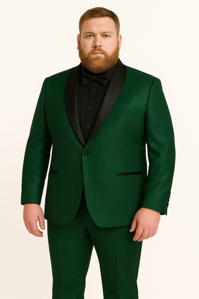 Men's Emerald Green Shiny Tuxedo with Black Satin Lapel and Matching Bow Tie - Ultra Slim Fit by USA Men's Outlet