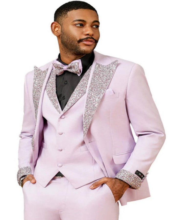 Lavender Prom Tuxedo - Perfect Wedding Suit Vested Rhinestone Lapelled by USA Men's Outlet