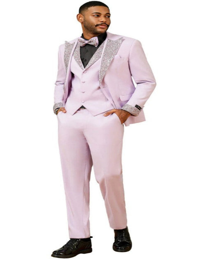Lavender Prom Tuxedo - Perfect Wedding Suit Vested Rhinestone Lapelled by USA Men's Outlet