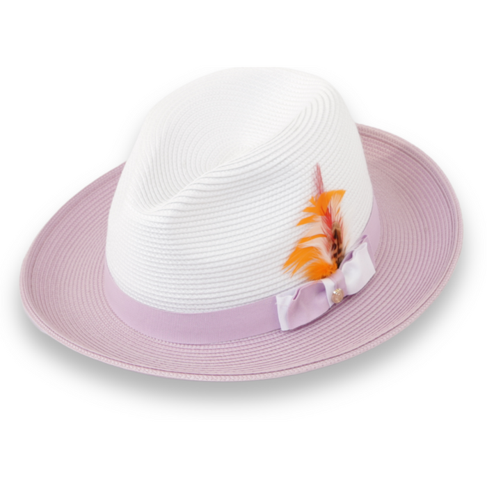 Tapa Crushable Straw Hat Fedora in Two Tone Lavender-White by Ferrecci USA