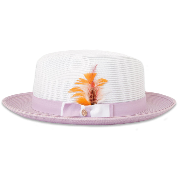 Tapa Crushable Straw Hat Fedora in Two Tone Lavender-White by Ferrecci USA